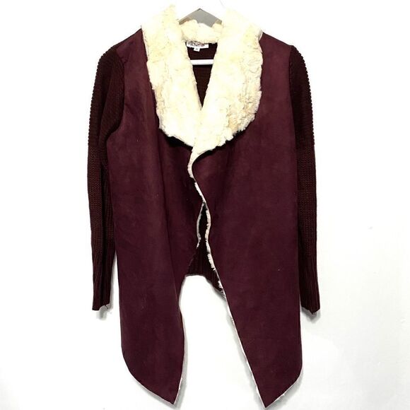 JustFab Jackets & Blazers - Just Fab white faux fur maroon sweater medium